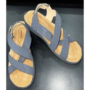 Flex Step Comfort Wedge Hook & Loop  Slingback Sandals Navy 7.5
